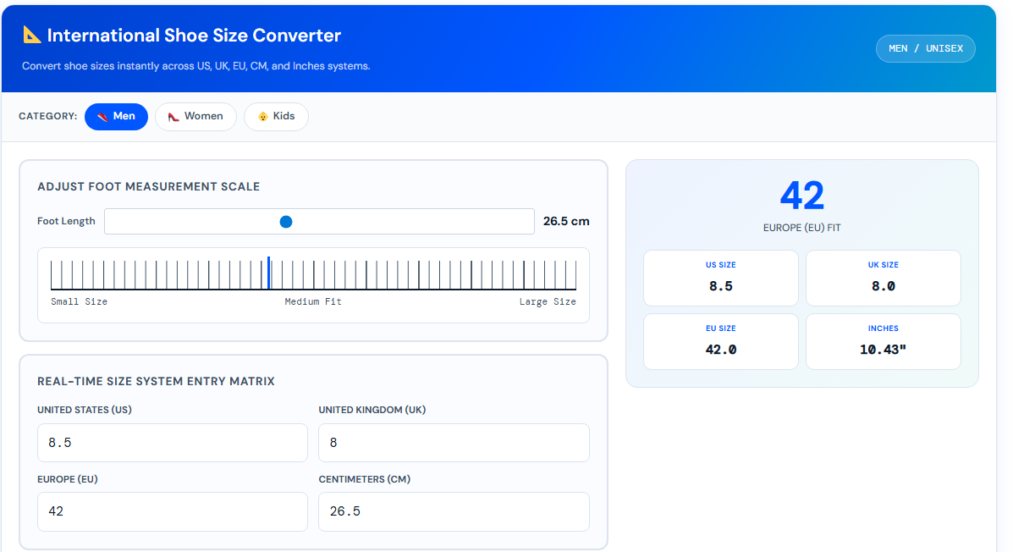 Free Online Shoe Size Converter